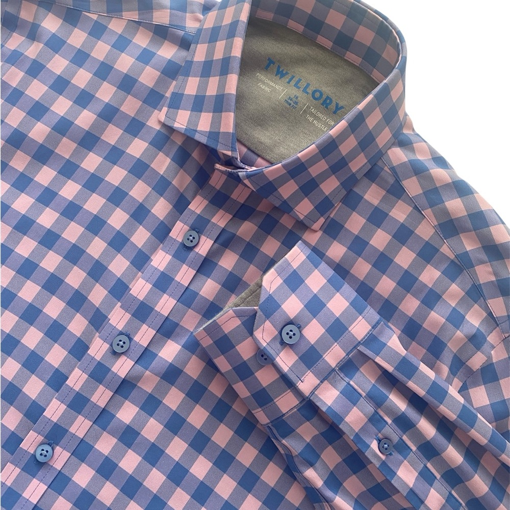 Twillory Blue and Pink Gingham Checkered Men's Long Sleeve Button Up Shirt